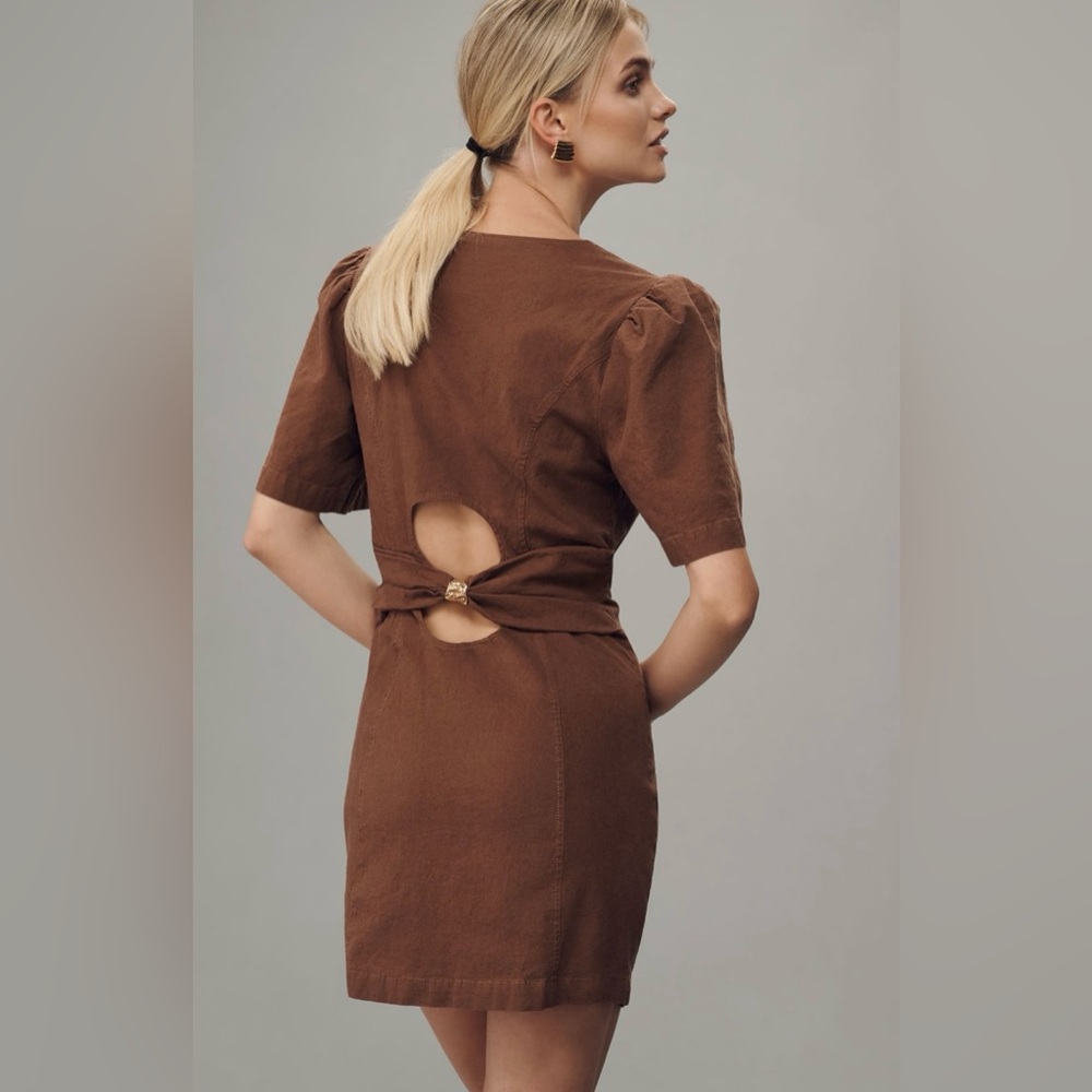 NWOT Maeve Puff-Sleeve Back-Cutout Mini Dress